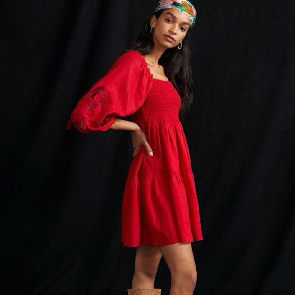 Sachin & Babi Lola Smocked Tiered Mini Dress Red XS EUC